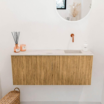 Mondiaz JOYA-DLUX 100cm toiletmeubel - kleur Oak - Wastafel FAYE positie Rechts Zonder kraangat kleur Nata.