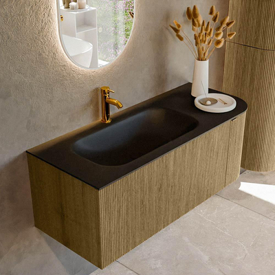 Mondiaz KURVE Badkamermeubelset - 115x46x40cm - 1 lade - 1 deur - wastafel solid surface - links - 1 kraangat - Dusk