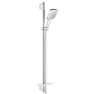 GROHE Rainshower Smartactive 130 Cube Ensemble de douche glissante - 90cm - douchette carrée - 3 types de jet - flexible de douche lisse - avec porte-savon - chrome