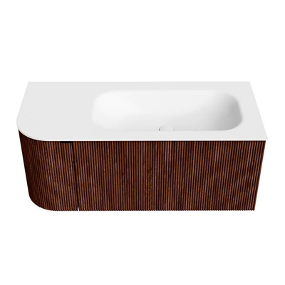 Mondiaz KURVE Ensemble meuble de salle de bains - 105x46x40cm - 1 tiroir - 1 porte - vasque solid surface - droite - sans trou de robinet - Ruby