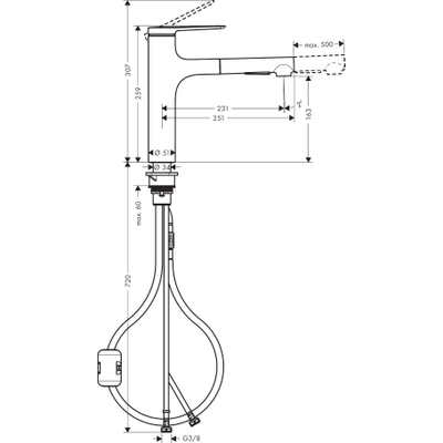 Hansgrohe Zesis m33 1 greeps keukenkraan - 160 metalen uittrekbare. vuistdouche - 2jet - chroom