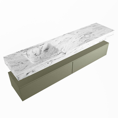MONDIAZ ALAN - DLUX Ensemble meuble de salle de bains - 200cm - meuble bas - Army - 2 tiroirs - lavabo suspendu - vasque à gauche - 0 trous de robinet - Glace