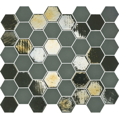 The Mosaic Factory Valencia mozaïektegel 4.3x4.9x0.5cm hexagon khaki mat en glans voor wand en vloer en voor binnen en buiten vorstbestendig