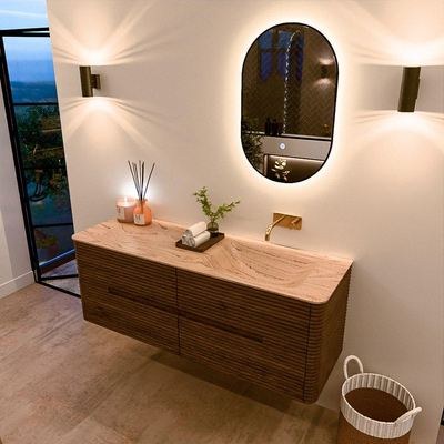 Mondiaz CIRO-DLUX Meuble de salle de bains - 140x45x50cm - plan vasque Solid Surface Arena - 1 vasque à droite - sans trous de robinetterie - 4 tiroirs - Dusk