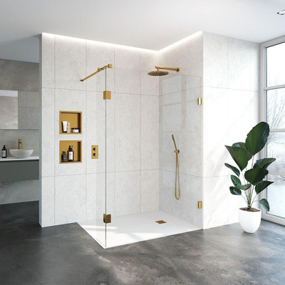 BRAUER Void inloopdouche helder glas 140x200 met 30 zijwand incl. glascoating PVD goud geborsteld