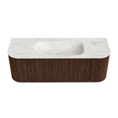 MONDIAZ KURVE-DLUX meuble de salle de bains 130 cm avec module 25 Len R couleur Walnut avec 1 tiroir et 2 portes. Lavabo BIG SMALL central 1 trou de robinet couleur Ostra.