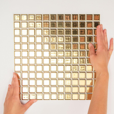 The Mosaic Factory Barcelona Carrelage mosaïque carré 30x30cm pour le mur et pour l'intérieur et l'extérieur porcelaine résistant au gel Or métallique