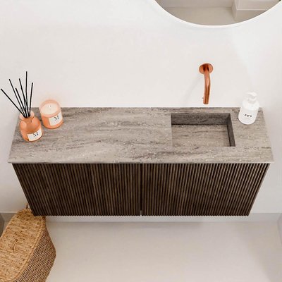 Mondiaz JOYA-DLUX 90cm toiletmeubel - kleur Walnut - Wastafel FAYE positie Rechts Zonder kraangat kleur Oza.