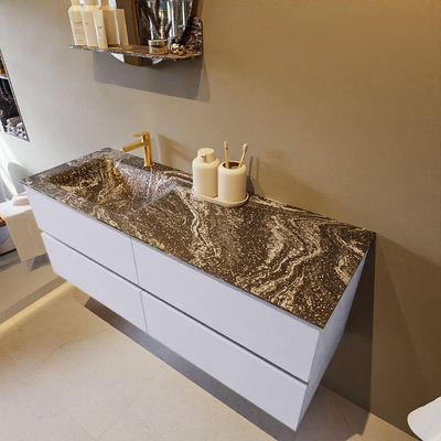 Mondiaz VICA-DLUX ensemble de meuble de salle de bain - 130cm - meuble sous-vasque cale - 4 tiroirs - lavabo encastré cloud gauche - 1 trou de robinet - version haute de 60cm - lave