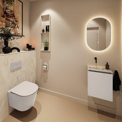 MONDIAZ TURE-DLUX 40cm toiletmeubel Linen. EDEN wastafel Ostra positie links. Zonder kraangat.