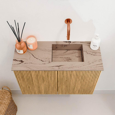 Mondiaz JOYA-DLUX Meuble de salle de bains 60cm - couleur Oak - Vasque FAYE position Droite Sans trou de robinet couleur Arena