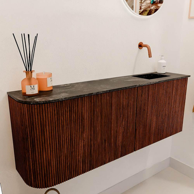 Mondiaz JOYA-DLUX Meuble de salle de bains - 111.6cm - arrondi gauche couleur Ruby - Vasque FAYE position droite Sans trou de robinet couleur Lava