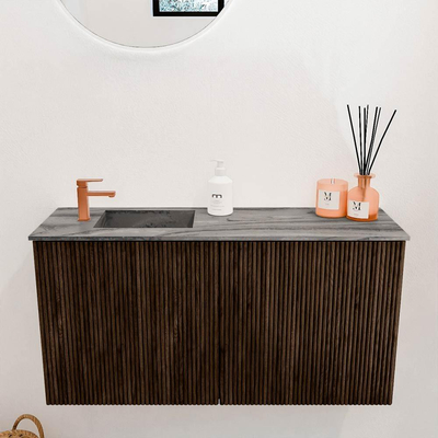 Mondiaz JOYA-DLUX 80cm toiletmeubel - kleur Walnut - Wastafel FAYE positie Links 1 kraangat kleur Sombra.