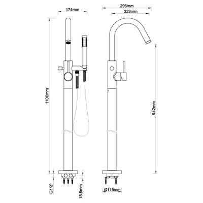Wiesbaden Caral Mitigeur de baignoire sur pied en laiton brossé PVD