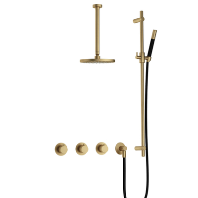Hotbath Cobber IBS70 Regendoucheset - inbouw - 30cm plafondarm - 20cm ronde hoofddouche - staafhanddouche - glijstang - geborsteld messing goud