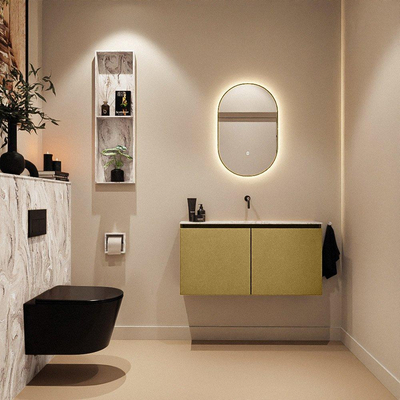 MONDIAZ TURE-DLUX Meuble de toilettes 100 cm Oro. Lavabo EDEN Glace position centrale. Sans trou de robinet.