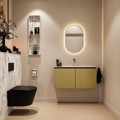MONDIAZ TURE-DLUX Meuble toilette - 100cm - Oro - EDEN - vasque Glace - position centrale - sans trou de robinet
