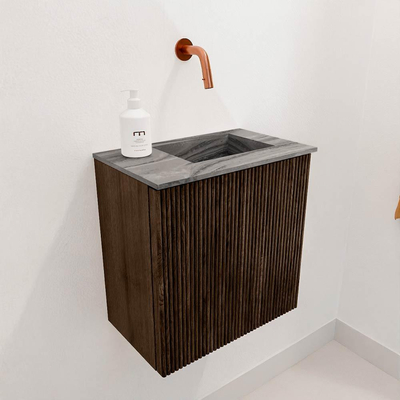Mondiaz JOYA-DLUX 40cm toiletmeubel - kleur Walnut - Wastafel FAYE positie Rechts Zonder kraangat kleur Sombra.
