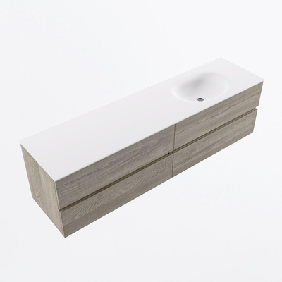 Mondiaz Vica ensemble de meuble de salle de bain - 180cm - meuble sous-vasque marron clair gris - 4 tiroirs - lavabo lune droite - 1 trou de robinet - version haute de 60cm - talc