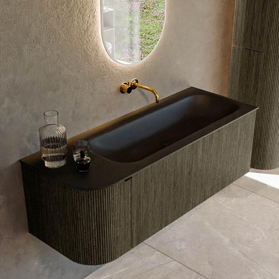 Mondiaz KURVE Ensemble meuble de salle de bains - 125x46x40cm - 1 tiroir - 1 porte - lavabo solid surface - droite - sans trou de robinet - Shadow