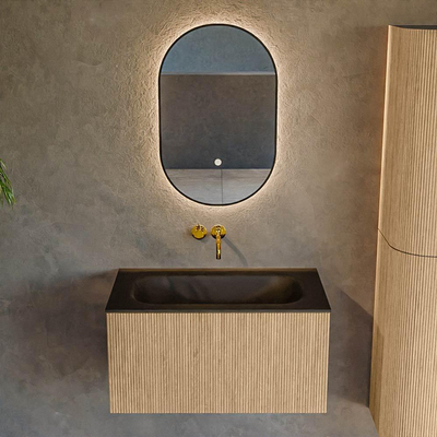 MONDIAZ KURVE 80cm Meuble salle de bain - couleur Oak - 1 tiroir - vasque BIG SMALL centre - sans trous de robinet - Urban