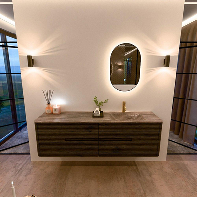 Mondiaz CIRO-DLUX Badkamermeubelset - 170x45x50cm - Solid surface wastafel Oza - 1 wasbak Rechts - 1 kraangat - 4 lades - Shadow