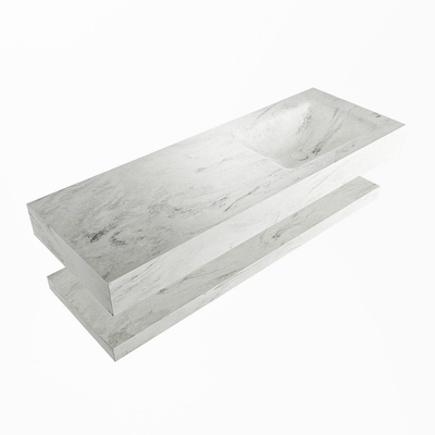 Mondiaz ALAN-DLUX Ensemble de meuble - 130cm - meuble Opalo mat - 0 tiroirs - Lavabo Cloud Opalo suspendu - vasque Droite - 1 trou de robinet