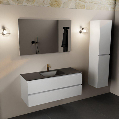 Mondiaz AIVY Ensemble de meuble - 120x45x50cm - 1 trou de robinet - 1 vasque Urban Solid surface - Centre - 2 tiroirs - avec miroir - MDF Talc
