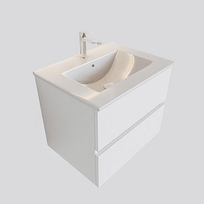 ENSEMBLE DE MEUBLE MONDIAZ VICA - 60cm - 2 tiroirs - lavabo Denia central - 1 trou de robinet - solid surface talc