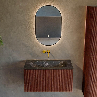 Mondiaz KURVE-DLUX Badkamermeubelset - 80x46x40cm - 1 lade - wastafel solid surface - midden - zonder kraangat - Ruby