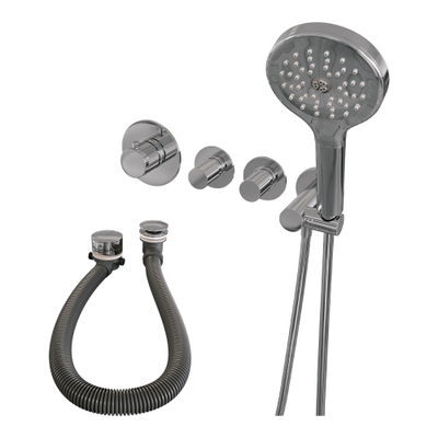 BRAUER Stripe Mitigeur thermostatique de baignoire - SET 02 - encastré - combinaison de remplissage de baignoire - douchette 3 positions - flexible de douche - coude mural - chrome