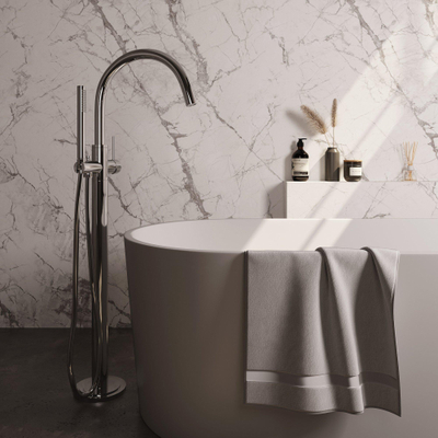 BRAUER Stripe Robinet mitigeur de baignoire sur pied - SET 01 - douchette à main en barre - flexible de douche - chrome