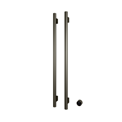 Hotbath &MORE Handdoekradiator - 38x115cm - rond - 2 stangen - verticaal - met schakelaar - geborsteld nikkel (RVS)