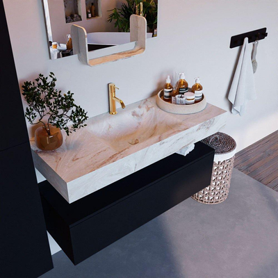 Mondiaz ALAN-DLUX Ensemble de meuble - 110cm - meuble Urban mat - 1 tiroir - Lavabo Cloud Frappe suspendu - vasque Centre - 1 trou de robinet