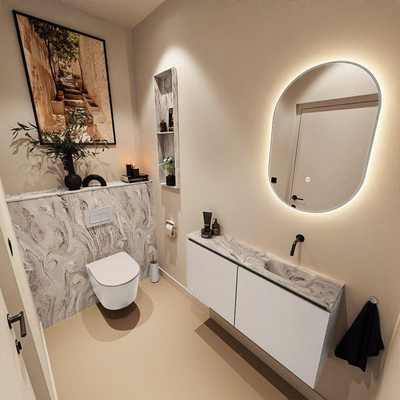 MONDIAZ TURE-DLUX 100cm toiletmeubel Linen. EDEN wastafel Glace positie rechts. Zonder kraangat.
