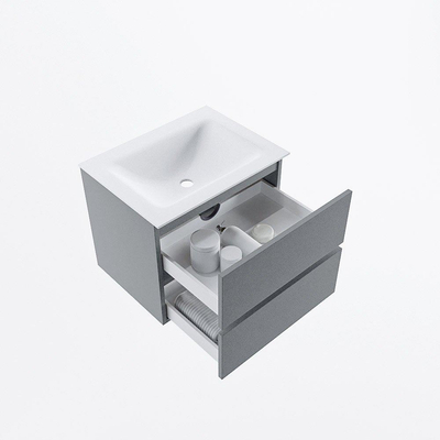 Mondiaz VICA ensemble de meuble de salle de bain - 60cm - meuble sous-vasque plata - 2 tiroirs - lavabo cloud milieu - sans trous de robinet - version haute de 60cm - talc