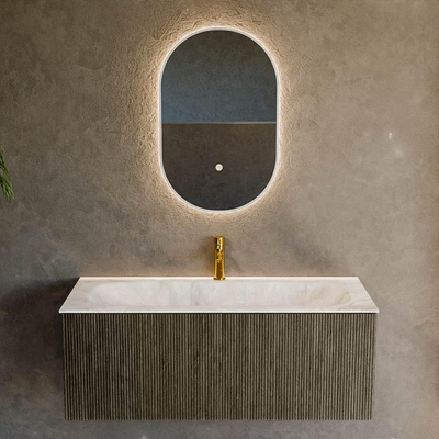 Mondiaz KURVE-DLUX Ensemble meuble de salle de bains - 110x46x40cm - 1 tiroir - lavabo solid surface - central - 1 trou de robinet - Shadow