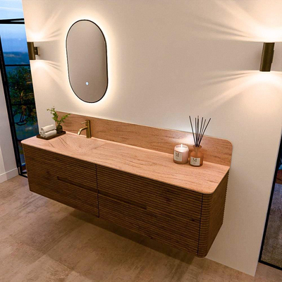 Mondiaz CIRO-DLUX Badkamermeubelset - 180x45x50cm - Solid surface wastafel Saba - 1 wasbak Links - 1 kraangat - 4 lades - Dusk