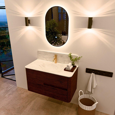 Mondiaz CIRO-DLUX Ensemble de meubles de salle de bains - 90x45x50cm - Plan-vasque en solid surface Opalo - 1 vasque au milieu - 1 trou de robinet - 2 tiroirs - Ruby