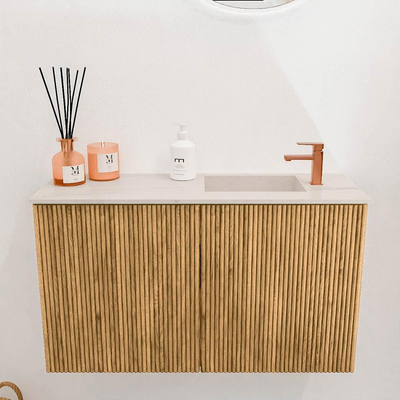 Mondiaz JOYA-DLUX 70cm toiletmeubel - kleur Oak - Wastafel FAYE positie Rechts 1 kraangat kleur Meli.
