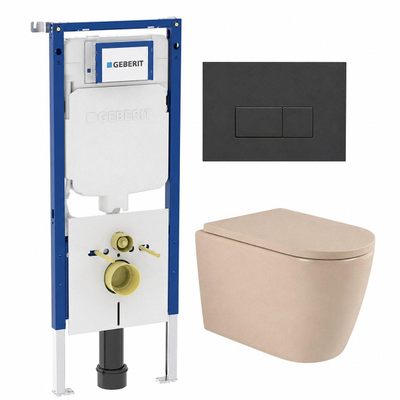 QeramiQ Dely Swirl Toiletset - 36.3x51.7cm - Geberit UP720 Duofix Sigma inbouwreservoir - 35mm zitting - bedieningsplaat antraciet mat - rechthoekige knoppen - mat beige