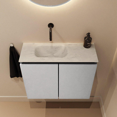 MONDIAZ TURE-DLUX Meuble WC 60 cm Plata. Lavabo EDEN Opalo position gauche. Sans trou de robinet.