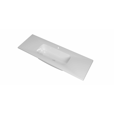 INK Reflekt wastafel - 120x40x1.5cm polystone midden met 1 kraangat - glans wit