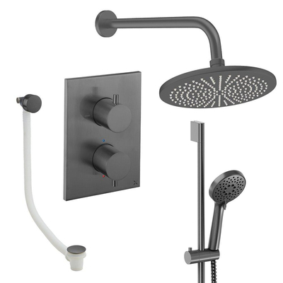 Crosswater MPRO Regendoucheset inbouw - 2 hendels - badafvoer - 30cm douchekop - handdouche - glijstang - wandarm - slate gunmetal (antraciet)