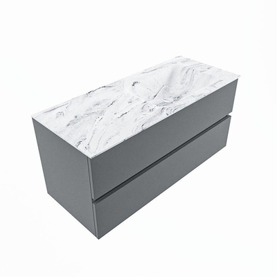 Mondiaz VICA-DLUX Ensemble de meuble de salle de bain - 110cm - meuble sous-vasque plata - 2 tiroirs - lavabo encastrée cloud droite - sans trous de robinet - version haute de 60cm - glace