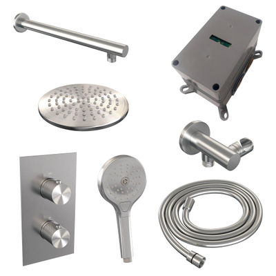 Brauer Douche pluie encastrable brossé - douche principale 20cm - bouton sculpté - douchette ronde 3 positions - PVD - inox brossé