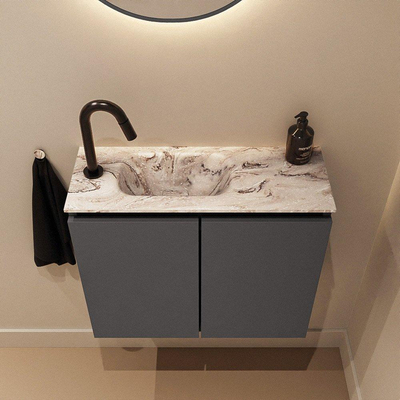 MONDIAZ TURE-DLUX meuble de toilette 60 cm Dark Grey. EDEN vasque Glace position gauche. Avec 1 trou de robinet.