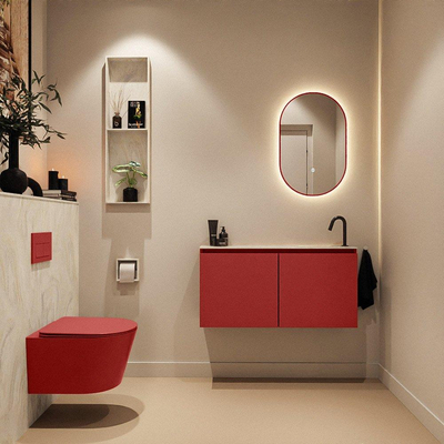 MONDIAZ TURE-DLUX 100cm toiletmeubel Fire. EDEN wastafel Ostra positie rechts. Met 1 kraangat.