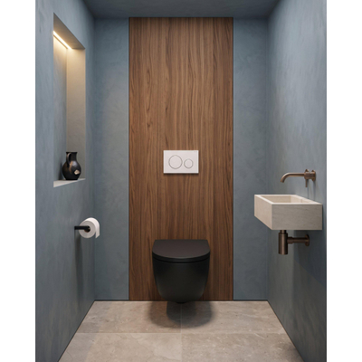 QeramiQ Dely Swirl Toiletset - 36.3x51.7cm - Geberit UP720 Duofix Sigma inbouwreservoir - 35mm zitting - bedieningsplaat glans wit - ronde knoppen - mat zwart