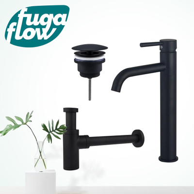 FugaFlow Eccelente Sobrado Badkamer Wastafelkraanset - verhoogde wastafelkraan - always open plug - design sifon - Mat zwart - Black Friday -